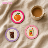 YY DIY Sous-verres ronds en cuir PU à finition autonome pour broderie au point de croix, tapis de tasse créatifs vierges à faire soi-même