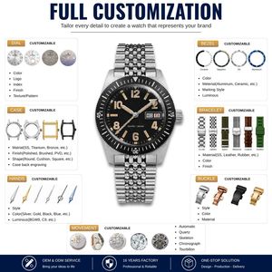 Orologio Sportivo Subacqueo da Uomo OEM ODM Personalizzato con Movimento TMI 6T51, Cassa Retrò, Vetro Zaffiro e Bracciale Settimo a 7 Maglie con Luminescenza al Radium Vintage - Product Image 2