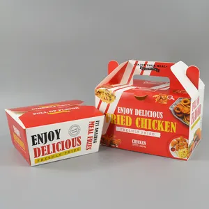 Custom Fast Food Paper Packaging Container Kraft Corrugated Takeaway Hamburger French Fries Roast Fried Chicken Box With Handle