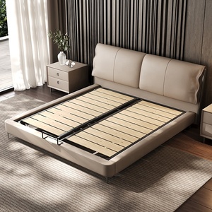 Letto Matrimoniale Moderno di Lusso in Vera Pelle Italiana con Testiera Imbottita per Villa e Camera da Letto Principale - Product Image 5