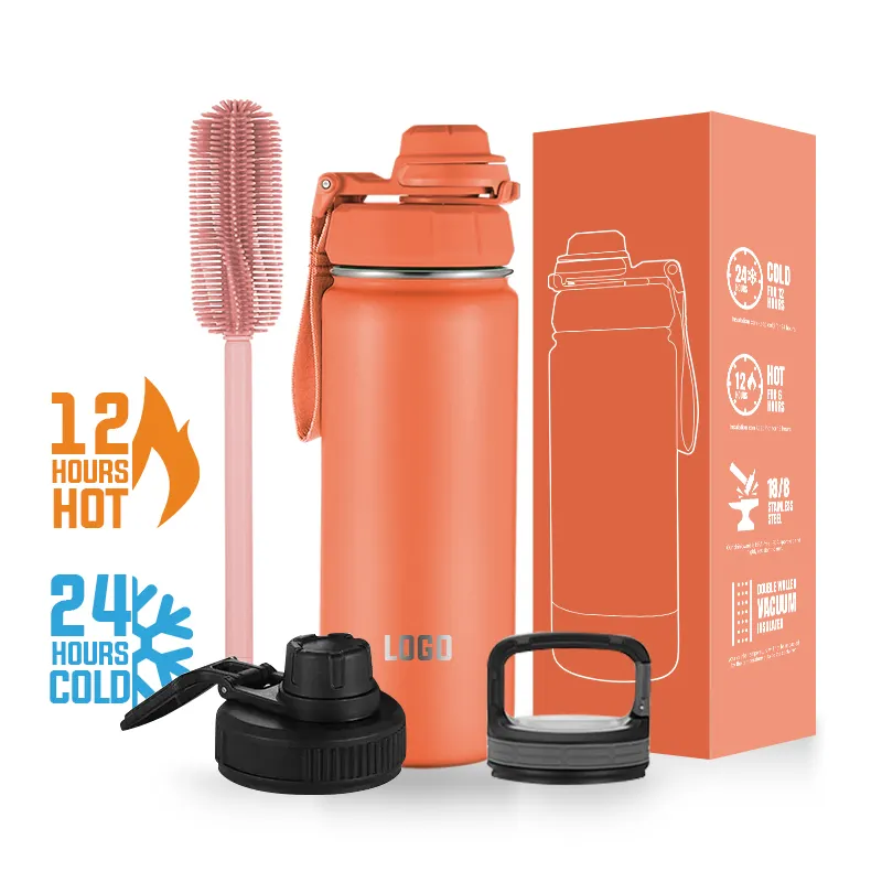 32oz 40oz Wide Mouth Double Walled Sports Water Bottle vacuum flask stainless steel custom logo with New Wide Handle Straw Lid