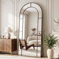 Arched Full Length Aluminum Farmhouse Window Pane Decorative Leaning Wall Mounted Floor Mirror Metal Frame