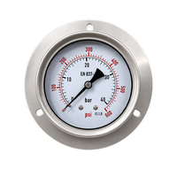 Manomètre à flange AKS 100 mm tout en acier inoxydable 0-40 bars 0-600 PSI 1/2 NPT à montage inférieur rempli de glycérine EN 837-1 Cl.1.0