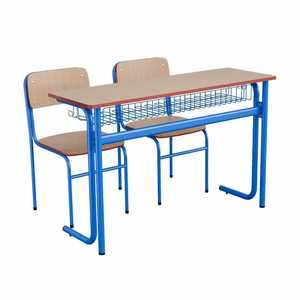 Soaring Eagle Double Desk And <b>Chair</b> Set For School Classroom Use With Storage <b>Basket</b> - Product Image 1