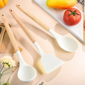 12-Piece Silicone Kitchen Utensil <b>Set</b> With Wooden Handle Non-Stick Heat Resistant Spatula Spoon Ladle For Cooking <b>Baking</b> - Product Image 3
