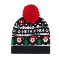 Chapeau d'hiver en acrylique coloré de qualité supérieure avec broderie personnalisée, bonnet en tricot pompon amusant pour fête de Noël de luxe