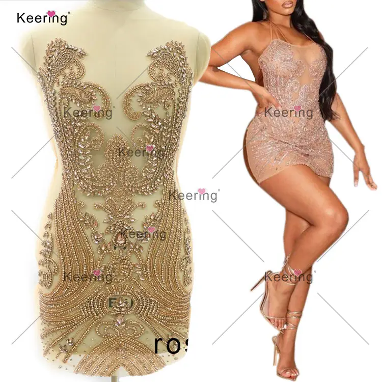 WDP-406 Turing Rose Goud Full Body Strass Lijfje Applique Kristal Applique Voor Kleding Trouwjurk Accessoires