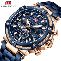 Reloj de Cuarzo Original Mini Focus MF0470G MF 0470 con Correa de Acero Inoxidable, Cronógrafo Resistente al Agua, Manecillas Luminosas, Reloj de Pulsera para Hombre