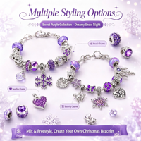 Weihnachts-Adventskalender 31 Tage Lila DIY Charm-Armband Bastelset Mädchen Perlen Schmuck Countdown Überraschungsbox Geschenkset Großhandel