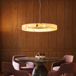 Modern Circular Natural Alabaster Ring Pendant <b>Light</b> Wabi Sabi Hanging Lamp For <b>Dining</b> Room Living Room Villa Interior - Product Image 1