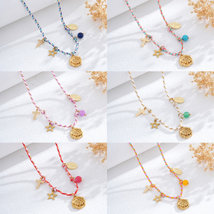 Collares de Hilo Trenzado Ajustables Hechos a Mano con Baño de Oro Resoul para Mujer, Gargantilla con Cruz, Rosas, Estrellas <span class=keywords><strong>y</strong></span> Cuentas - Product Image 3