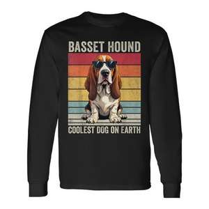 T-shirt à manches longues Basset Hound Coolest Dog On Earth, design vintage, unisexe, col rond, impression numérique - Product Image 1
