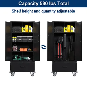 Garage Storage Cabinet Large Tall Mobile Tool Cupboard Office Home Metal Cabinet Furniture