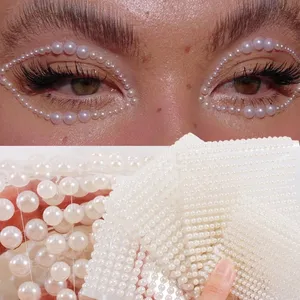 DIY Body Art Zubehör Festival Gesicht Dekorationen White Pearl Eyes Gesicht 3D selbst klebende Nagel Strass Temporäre Tattoo Edelsteine