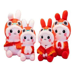 Factory Custom New Year Tang Suit Chinese Style Rabbit Plush Toy Soft Lucky Bunny Stuffed Doll Mascot Collection Christmas Gift
