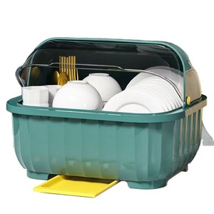 <b>Dish</b> <b>Rack</b> With Flip Top Lid Oval Shape Large Size Drain <b>Rack</b> For Kitchen Tableware Storage - Product Image 5