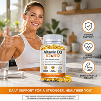 Capsules de suppléments OEM ODM Vitamine D3 K2 MK7 B12 Haute Puissance Soutien Immunitaire Osseux Cardiaque Fabricant Marque Privée