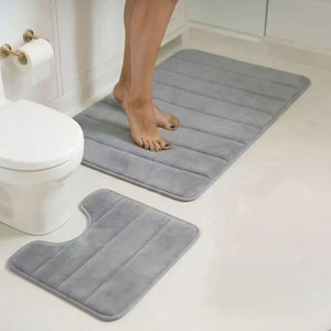 Ensemble de tapis de bain Cangming en polaire corail antidérapant, absorbant, séchage rapide, moderne et simple, tapis de sol pour salle de bain, ensemble de 2 pièces - Product Image 2
