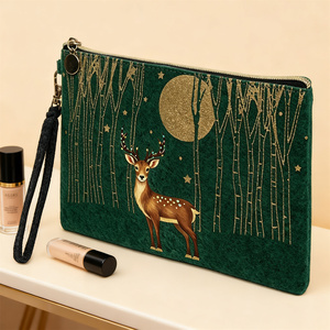 Bolsa de Maquillaje Navideña Estética con Diseño de Ciervo Dorado, Bolsa de Aseo Ecológica de Fieltro para Regalos de Fiesta Navideña, Personalizable - Product Image 2