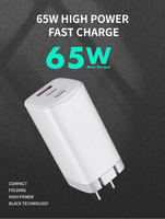 Charger Dinding Teknologi GaN 65W 3-Port USB-C Laris Manis dengan Pengisian Cepat QC3.0 PD untuk Laptop & Adaptor Perjalanan
