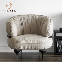 Fauteuil individuel de designer italien minimaliste, compact, en tissu de lin moderne, inclinable, pour salon, négociation et comme fauteuil d'appoint