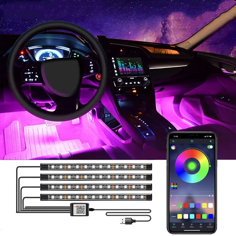 RVB sous le siège voiture pied led intérieur 48 led atmosphère lampe avec application pour bande lumineuse décoration intérieure lumières