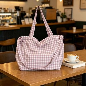 Checkered Canvas Tote <b>Bag</b> <b>Large</b> Capacity Shoulder Crossbody Reusable Shopping Handbag for Women Travel Beach Daily - Product Image 1