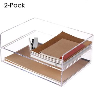 Bandeja de acrílico apilable con <span class=keywords><strong>letras</strong></span>, organizador de escritorio, bandeja de papel transparente, paquete de 2 unidades - Product Image 2