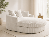 Fauteuil moelleux surdimensionné en velours côtelé blanc crème, style moderne pour salon, avec 3 coussins décoratifs