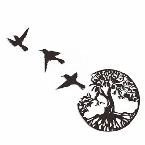 <span class=keywords><strong>Arbre</strong></span> <span class=keywords><strong>de</strong></span> <span class=keywords><strong>vie</strong></span> et 3 oiseaux métal mur Art suspendu maison salle à manger décor salon chambre signes mur décorations personnalisées - Product Image 1