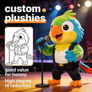 Peluche de Loro <span class=keywords><strong>Cantante</strong></span> con Micrófono y Atuendo de Escenario, Mascota Musical de Peluche Suave, Personaliza Tu Propio Diseño - Product Image 1