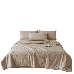 Simple 100% Cotton Jacquard Quilt Set 4 Pieces Machine Washable Thin Summer Cooling Pure Cotton <b>Bedding</b> - Product Image 1