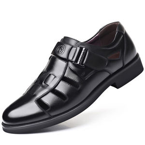 Chaussures habillées plates en <span class=keywords><strong>cuir</strong></span> PU pour hommes d'affaires Sandales creuses d'été avec semelle souple antidérapante personnalisable pour les personnes âgées - Product Image 2