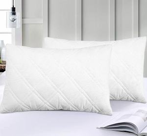 Zippered White Modern Woven <b>Waterproof</b> Quilted <b>Pillow</b> Cover Shell for Home Hospital & Hotel Use - Product Image 2