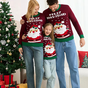 Vêtements de famille décontracté père noël <span class=keywords><strong>pull</strong></span> <span class=keywords><strong>pull</strong></span> moche pour femmes haut tricoté pour automne hiver Couple porter tenue - Product Image 1