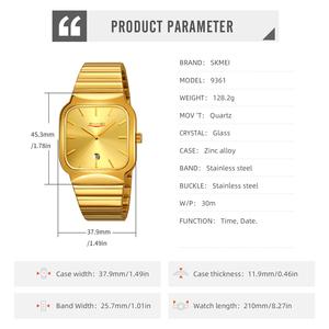 Skmei 9361 hommes montre d'affaires à quartz simple bande en acier inoxydable or argent 3ATM boîtier carré étanche-Guangzhou vente en gros - Product Image 5