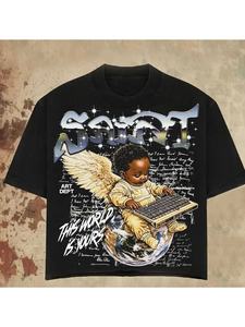 T-shirt col rond vintage 100 % coton personnalisé pour homme, style rétro urbain, impression DTG directe sur tissu, couleur unie, grammage lourd - Product Image 2