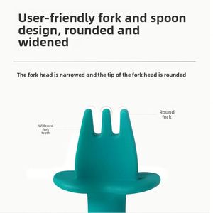 Cuchara de silicona para bebés, cuchara suave de dibujos animados para niños, tenedor corto, juego de alimentación para bebés, para entrenamiento de alimentación complementaria, en stock - Product Image 3
