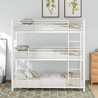 Lit superposé en métal réglable, lit triple surélevé avec fonction pliable et de rangement pour adultes à la maison, à l'école, à l'hôtel, taille double