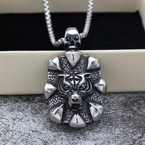 Collier pour homme en acier inoxydable avec pendentif tête de tigre, design à pointes, style punk, bijoux - Product Image 3