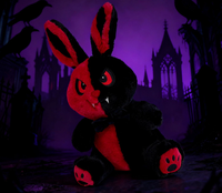 Peluche Lapin d'Halloween 36 cm, Animal en Peluche Gothique Effrayant, Poupée Mignonne et Horripilante avec Dents de Vampier Rouges et Noires, Cadeau Décoratif