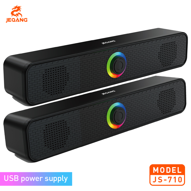 JS-710 RGB Wired Soundbar Speaker USB Powered 4D Stereo Desktop Computer Speaker for Gaming & Office