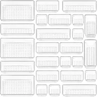 Lot de 25 tiroirs en plastique transparent de 4 tailles polyvalentes pour la salle de bain et les tiroirs de courtoisie, bacs de rangement pour le maquillage