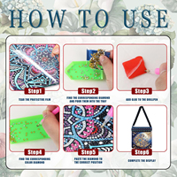 Sac bandoulière de peinture diamantée DIY, motif mandala doré, sac messager bleu marine avec double fermeture éclair et sangle réglable pour femme