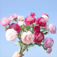 Grosir karangan bunga pernikahan berkelompok batang 3 kepala teratai Ranunculus bunga palsu bunga Peony bunga buatan
