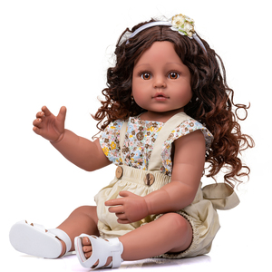 NPK 55cm Soft Full Body Silicona <span class=keywords><strong>Bebe</strong></span> <span class=keywords><strong>Reborn</strong></span> Toddler Baty Toy Piel <span class=keywords><strong>muy</strong></span> oscura Chica Muñeca Cabello Castaño - Product Image 2
