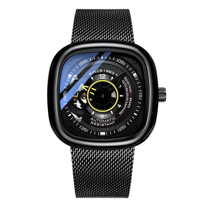 mesh rectangular wrist watch for men