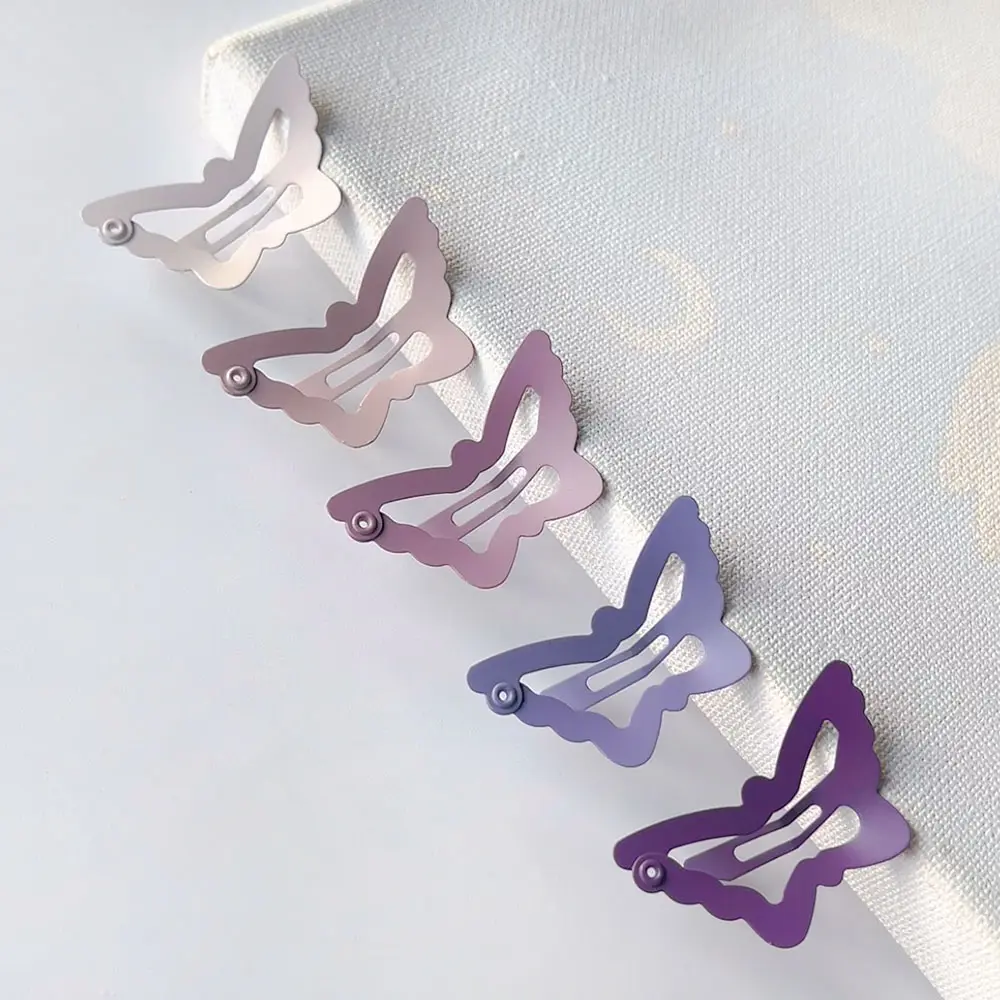 Klip rambut anak-anak berwarna permen Korea baru dengan aksesori klip rambut ungu berbentuk kupu-kupu cantik