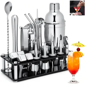 Cocktail Shakers Set 24 Pieces Ultimate Stainless Steel Barware Kit With Stand Cocktail Shakers