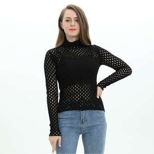 Maglioncino Sexy in <span class=keywords><strong>maglia</strong></span> a <span class=keywords><strong>maglia</strong></span> a <span class=keywords><strong>maglia</strong></span> <span class=keywords><strong>nera</strong></span> Sexy a manica lunga personalizzato stile Sexy maglione in Mesh sottile - Product Image 2
